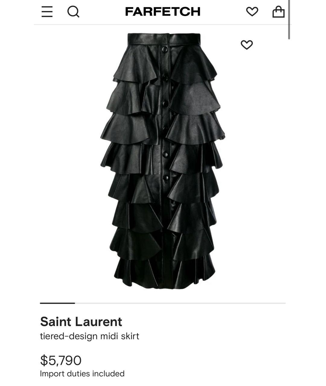 SAINT LAURENT Черная кожаная юбка миди, фото 5