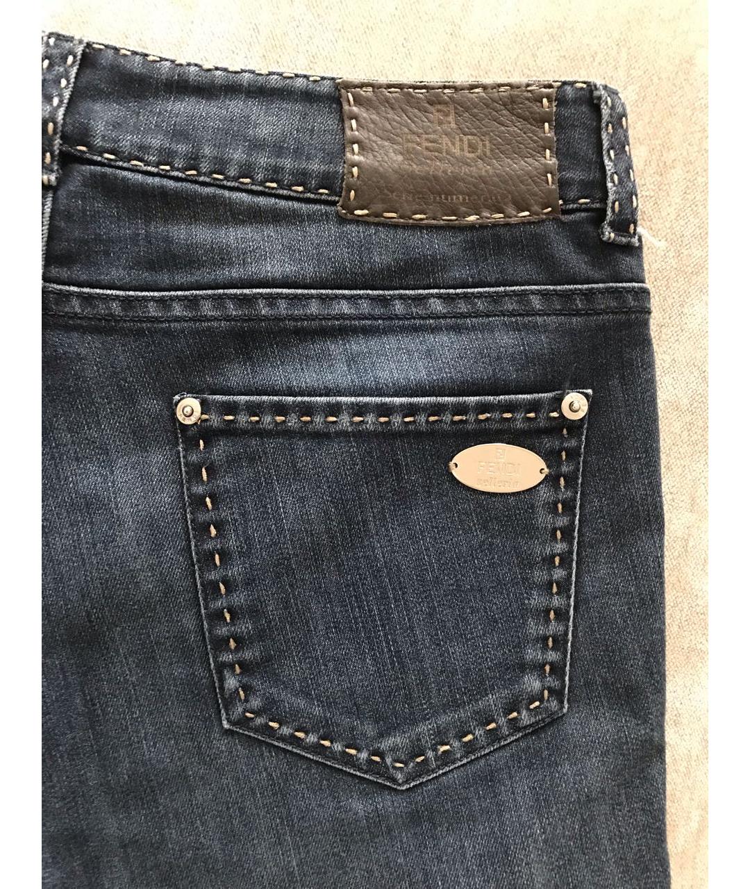 FENDI Темно-синие хлопко-эластановые прямые джинсы, фото 3