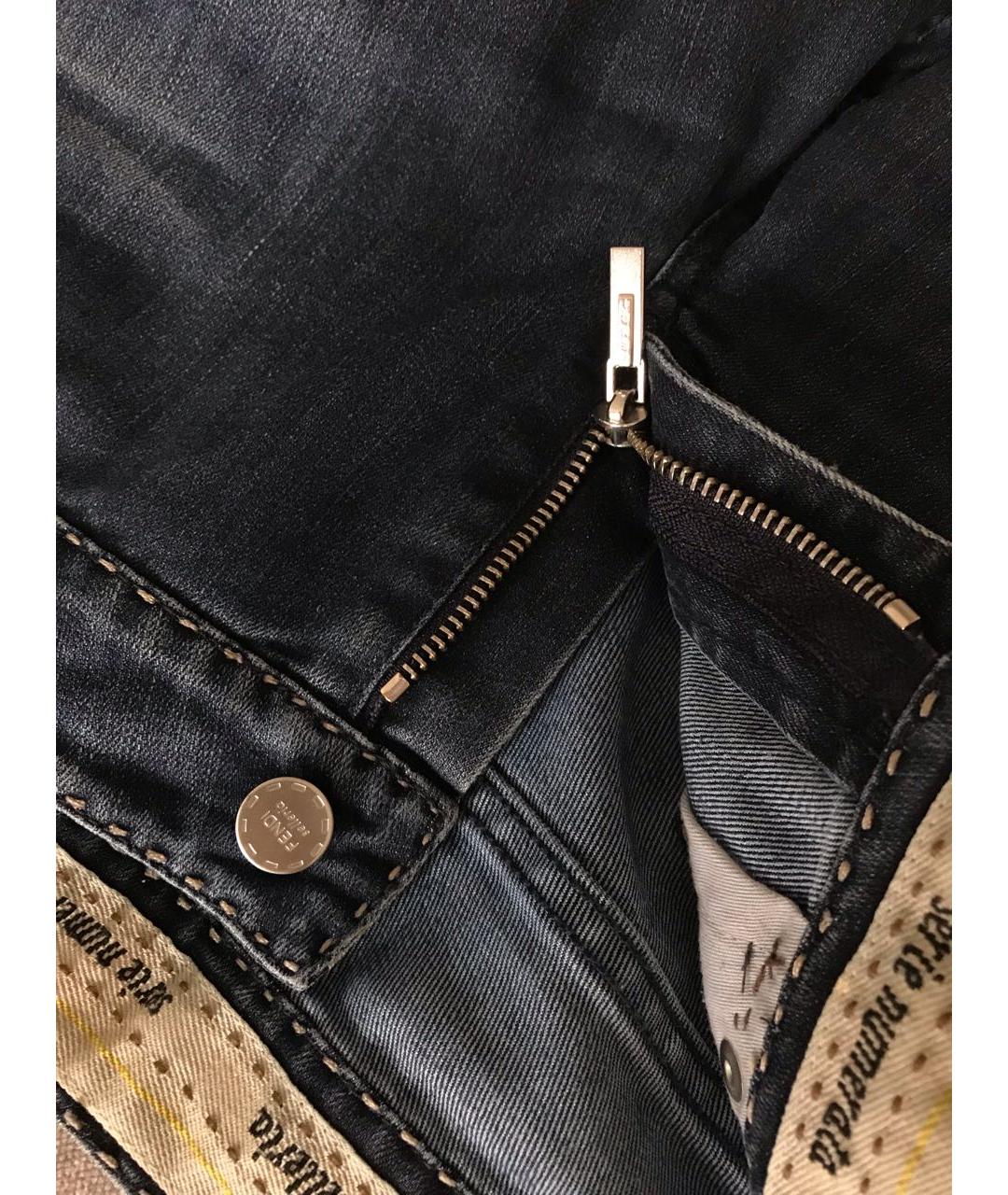 FENDI Темно-синие хлопко-эластановые прямые джинсы, фото 5