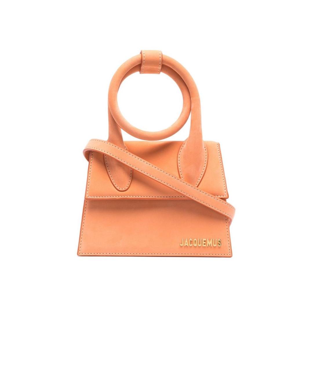 JACQUEMUS Оранжевая замшевая сумка с короткими ручками, фото 1