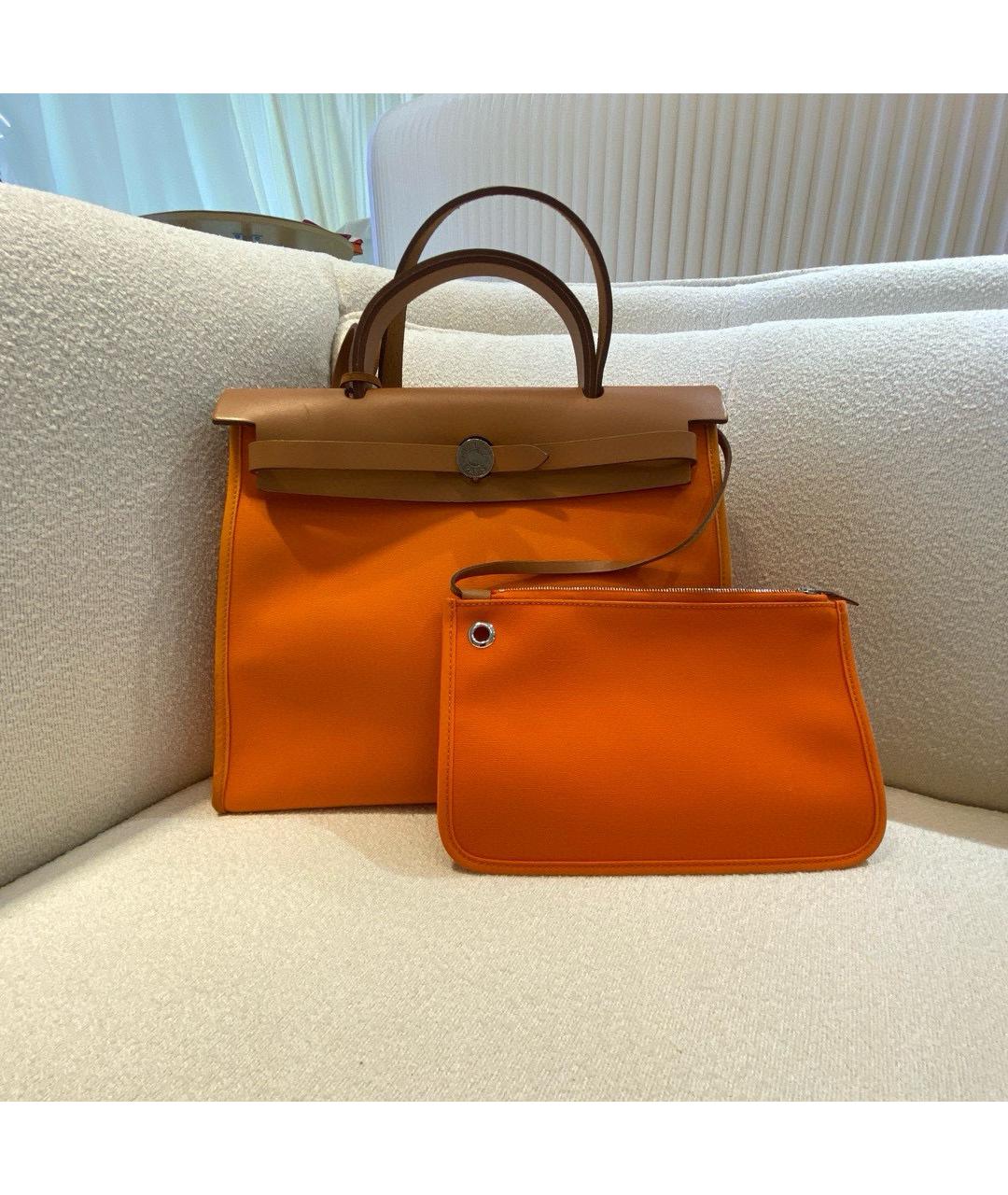 HERMES Оранжевая льняная сумка через плечо, фото 3