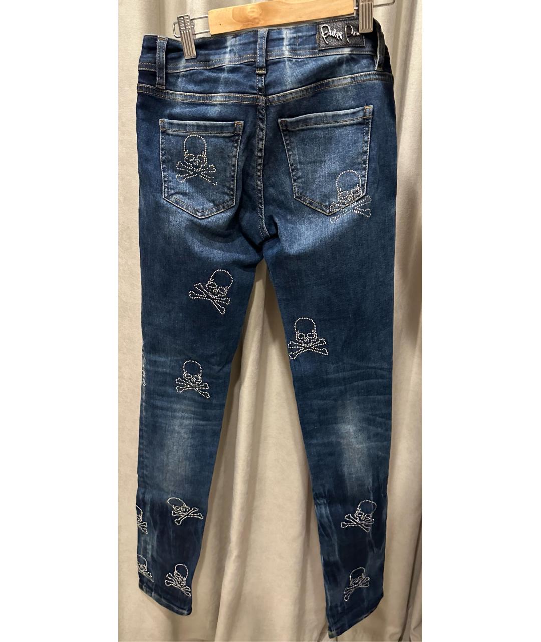 PHILIPP PLEIN Синие хлопко-эластановые джинсы слим, фото 2