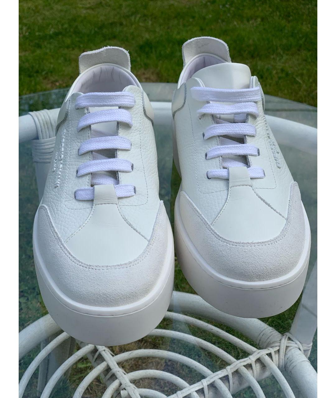 EMPORIO ARMANI Белые кожаные низкие кроссовки / кеды, фото 8