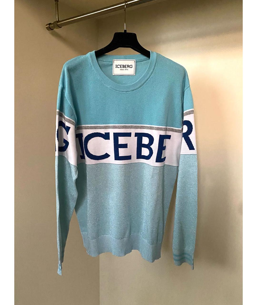 ICEBERG Голубой хлопковый джемпер / свитер, фото 5