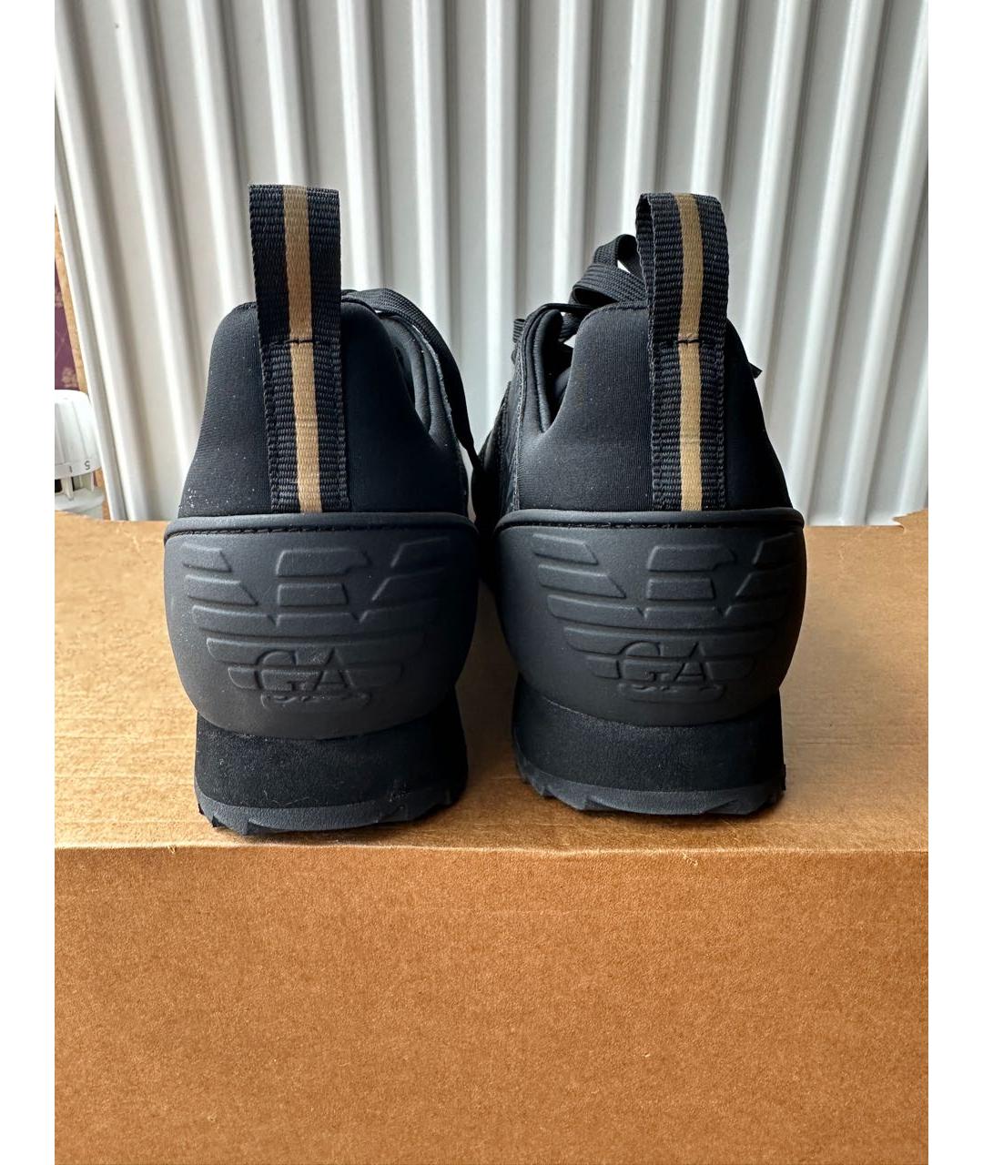 EA7 Черные кожаные низкие кроссовки / кеды, фото 4