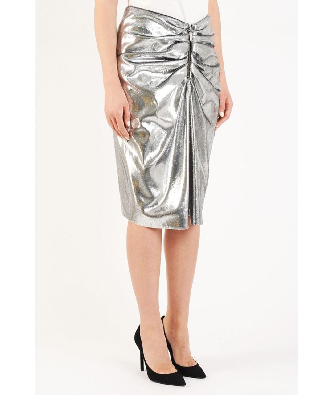 SAINT LAURENT Серебряная юбка миди, фото 3