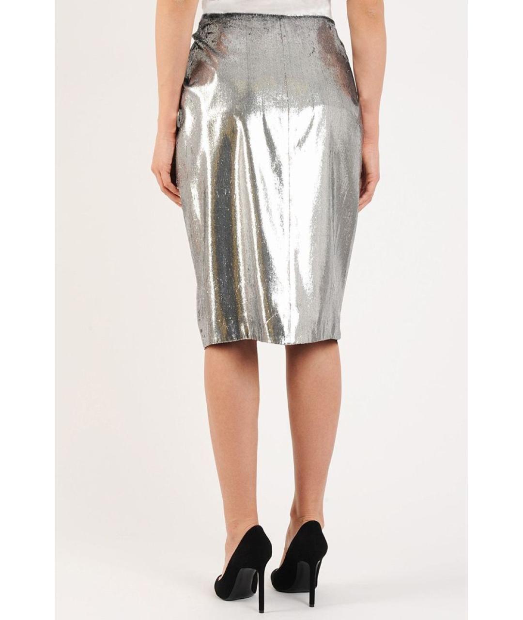 SAINT LAURENT Серебряная юбка миди, фото 4
