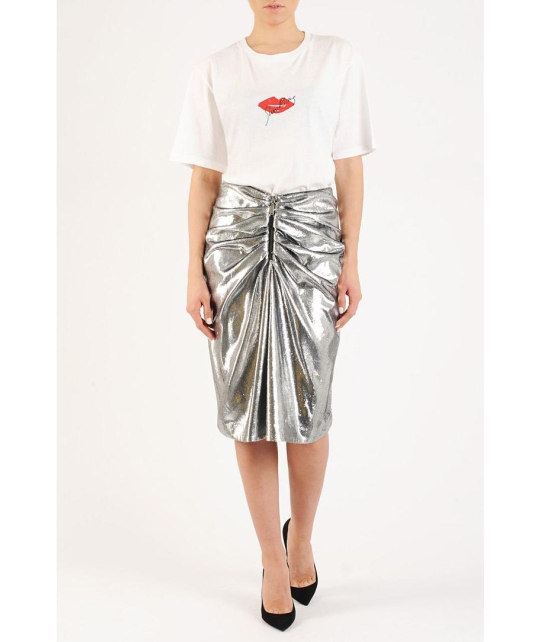 SAINT LAURENT Серебряная юбка миди, фото 2