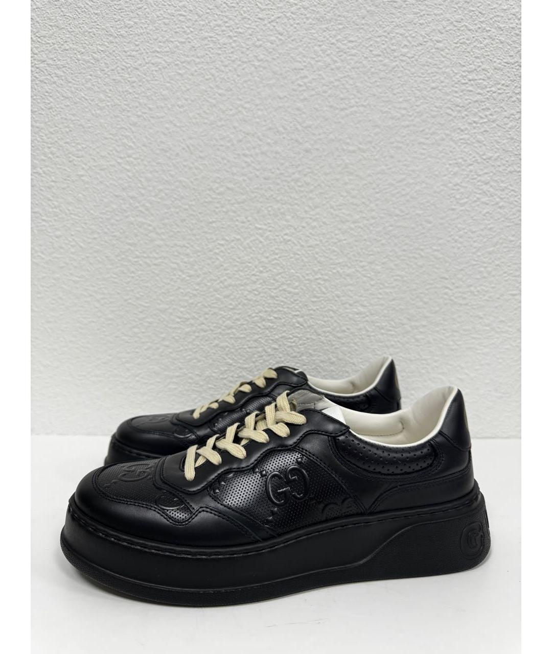 GUCCI Черные кожаные низкие кроссовки / кеды, фото 5