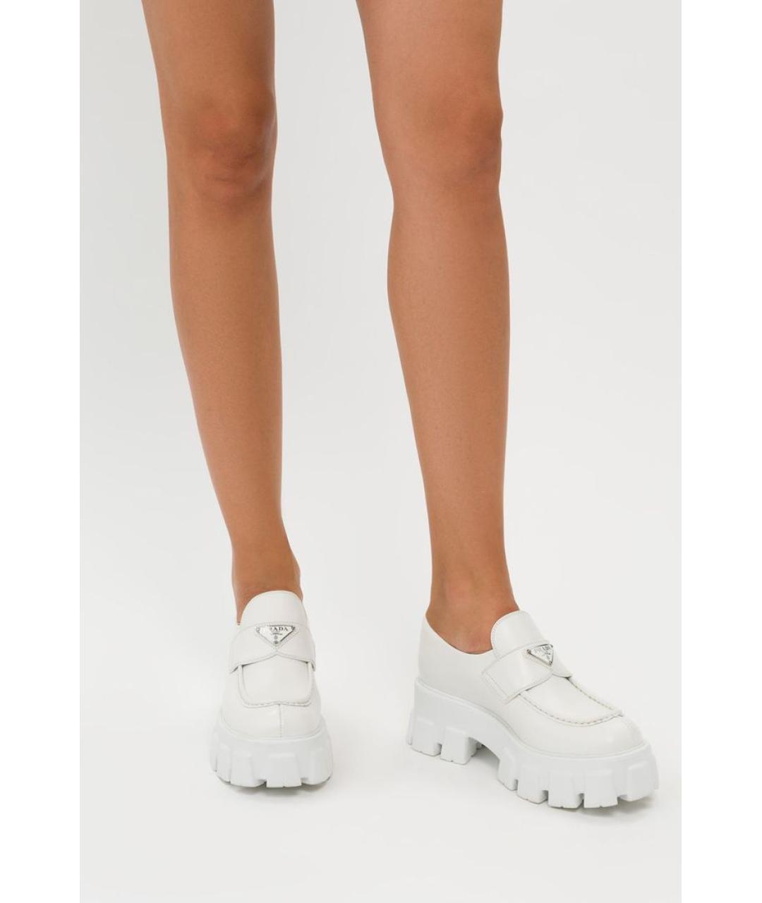 PRADA Белые кожаные лоферы, фото 4
