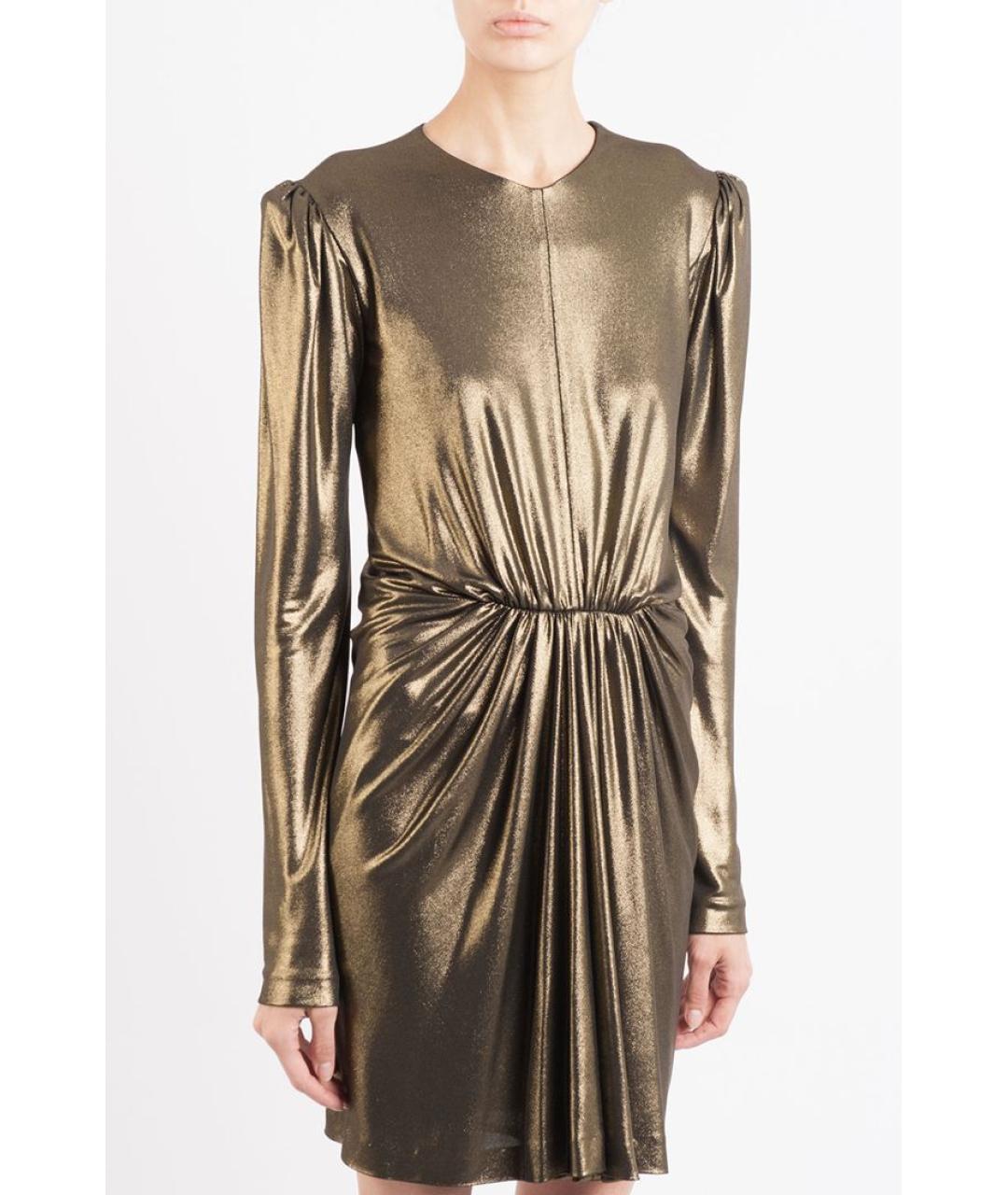 SAINT LAURENT Золотое вискозное вечернее платье, фото 3