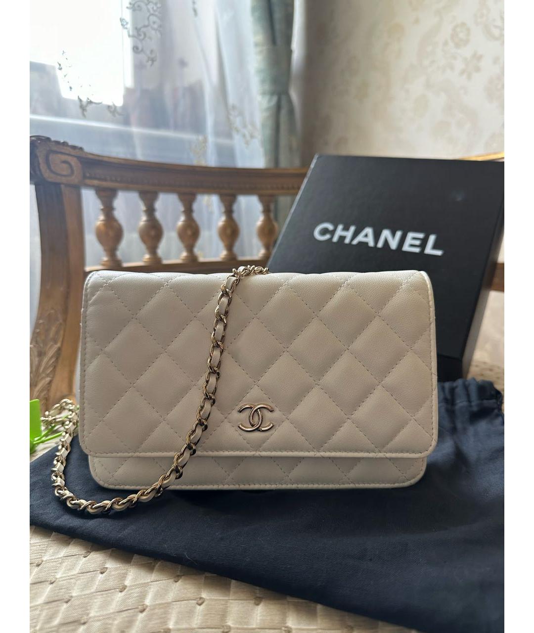 CHANEL PRE-OWNED Белая кожаная сумка через плечо, фото 3