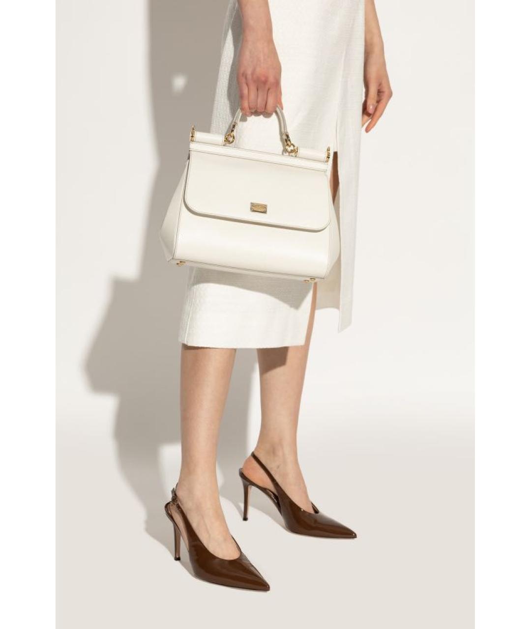 DOLCE&GABBANA Белая кожаная сумка с короткими ручками, фото 5