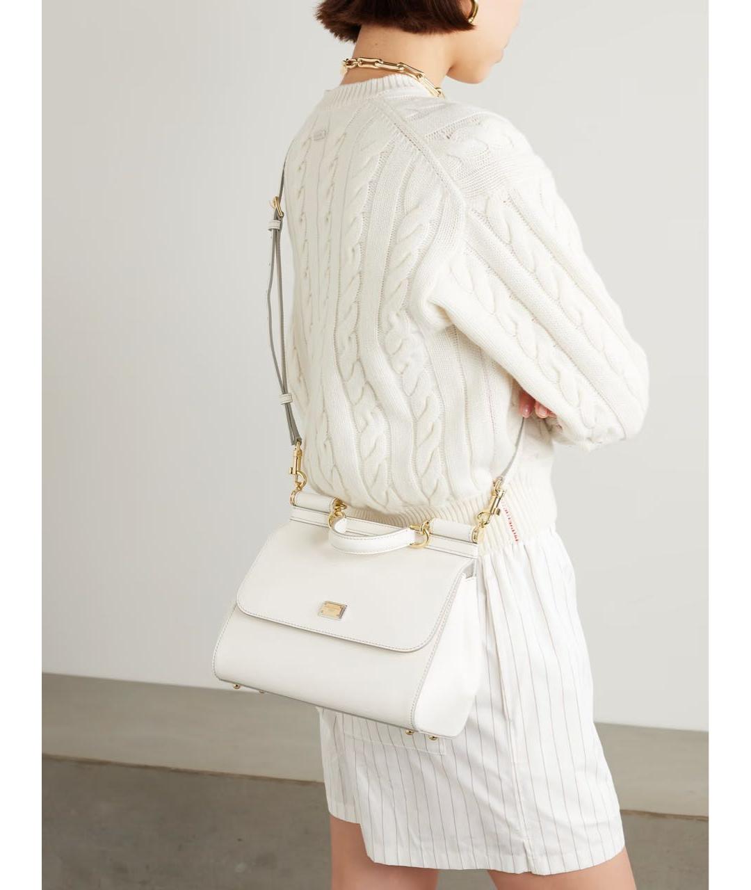 DOLCE&GABBANA Белая кожаная сумка с короткими ручками, фото 4