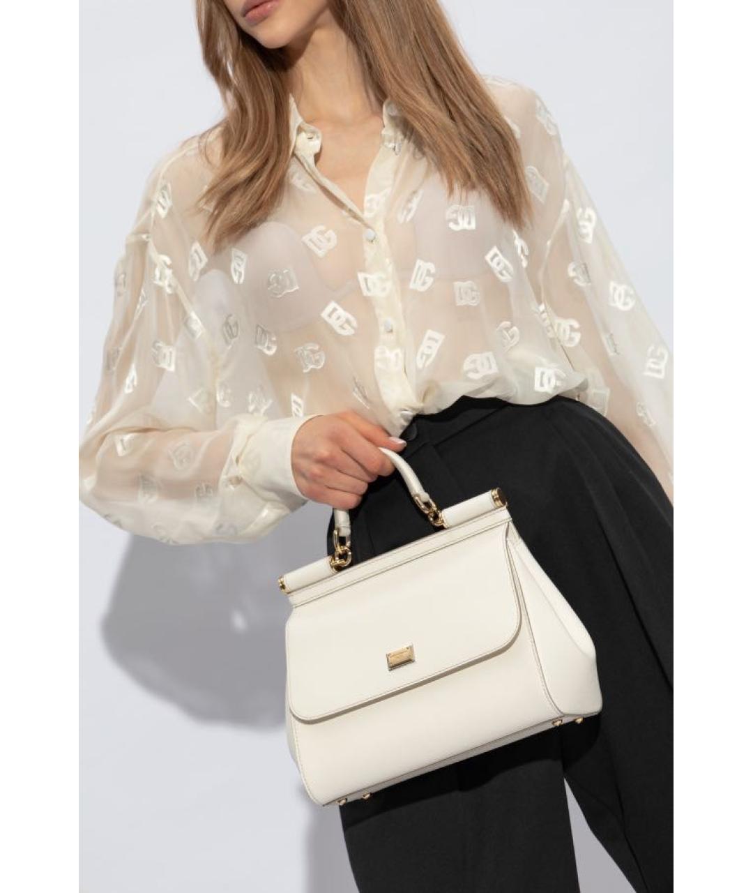DOLCE&GABBANA Белая кожаная сумка с короткими ручками, фото 2