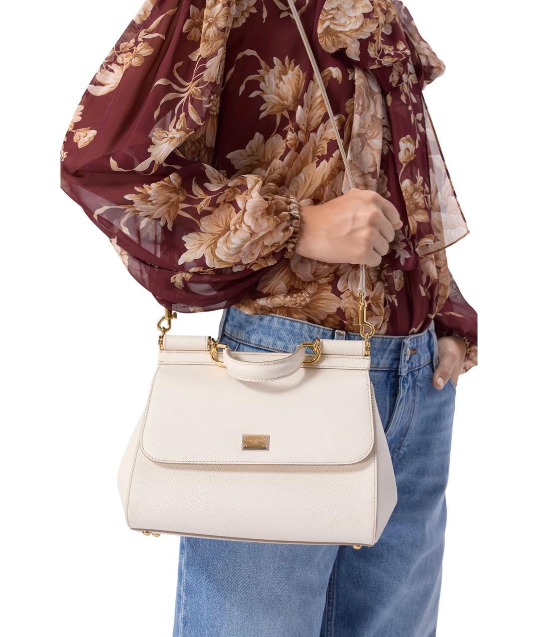 DOLCE&GABBANA Белая кожаная сумка с короткими ручками, фото 6