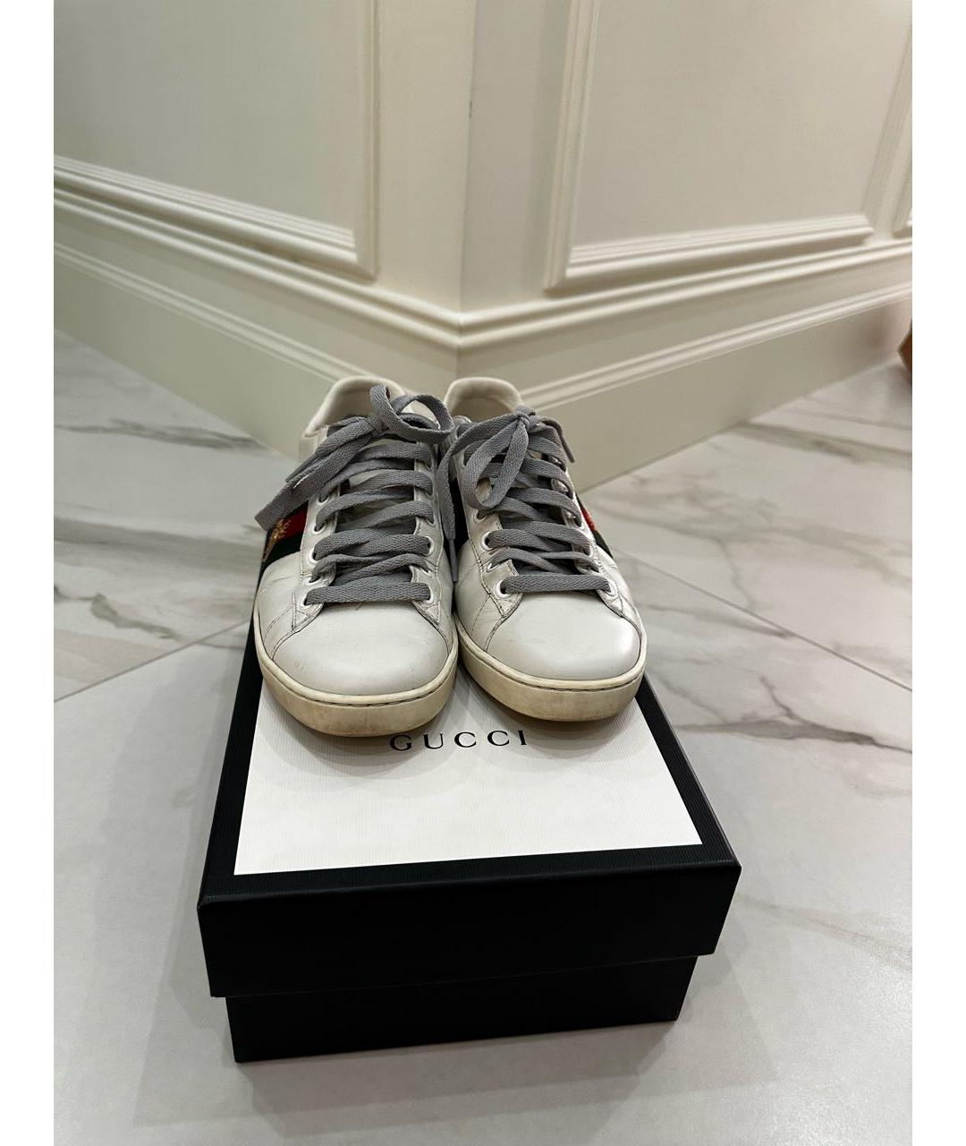 GUCCI Белые кожаные кеды, фото 2