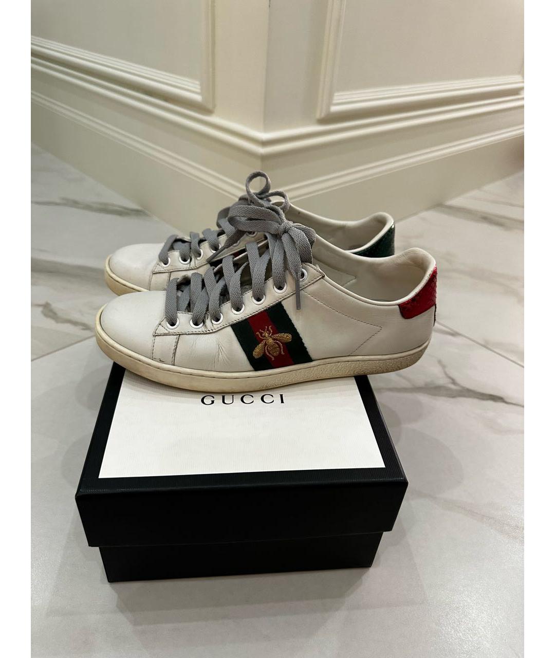 GUCCI Белые кожаные кеды, фото 6