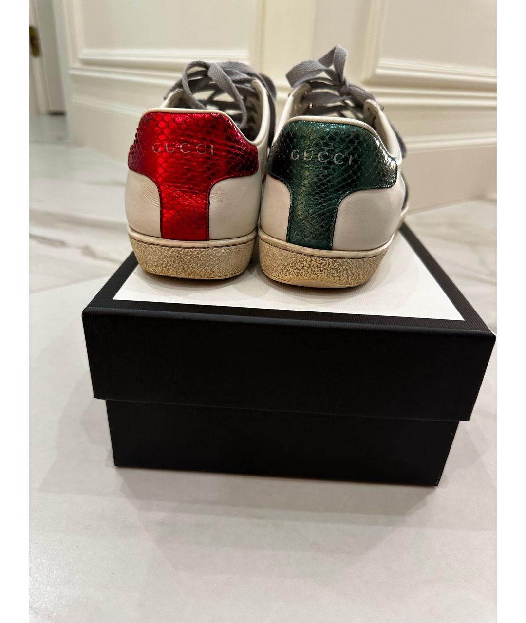 GUCCI Белые кожаные кеды, фото 4