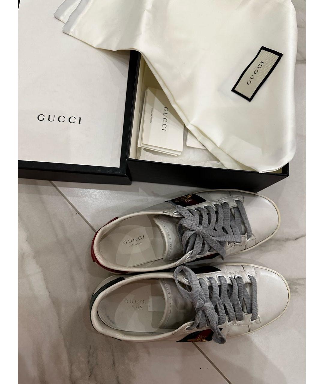 GUCCI Белые кожаные кеды, фото 3