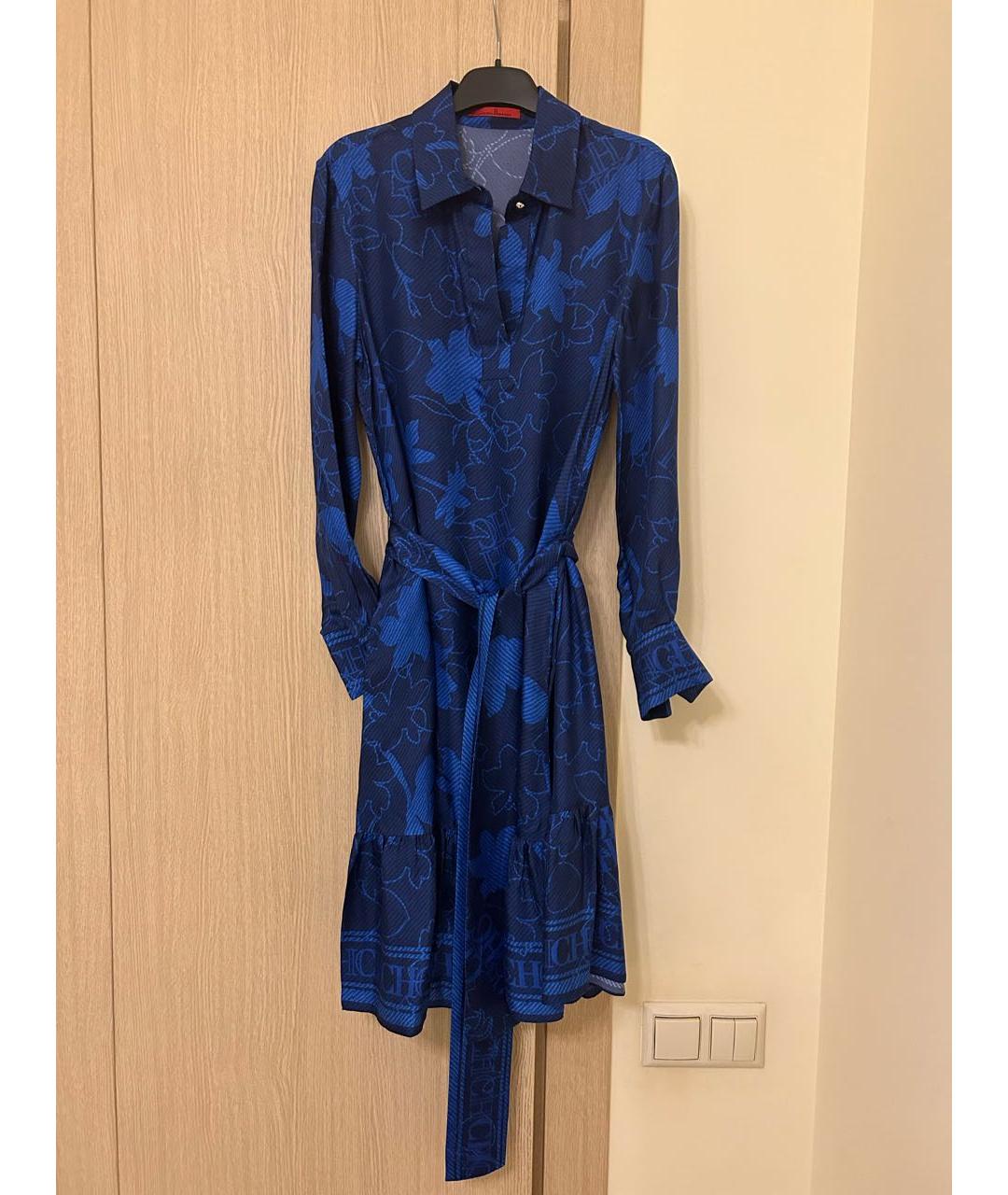 CAROLINA HERRERA Синее шелковое повседневное платье, фото 7