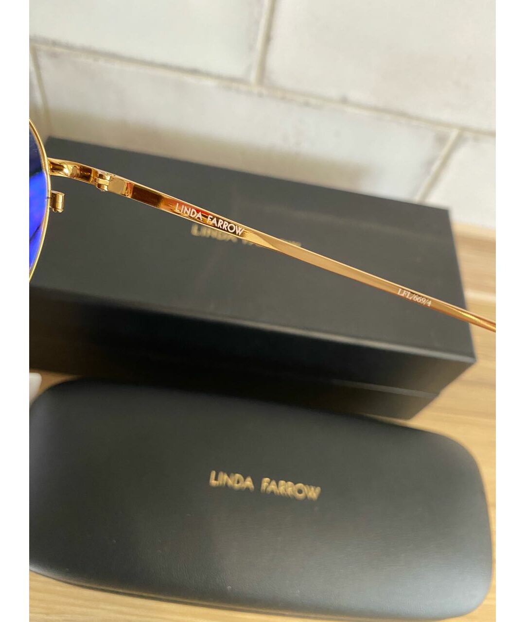 LINDA FARROW Золотые металлические солнцезащитные очки, фото 6