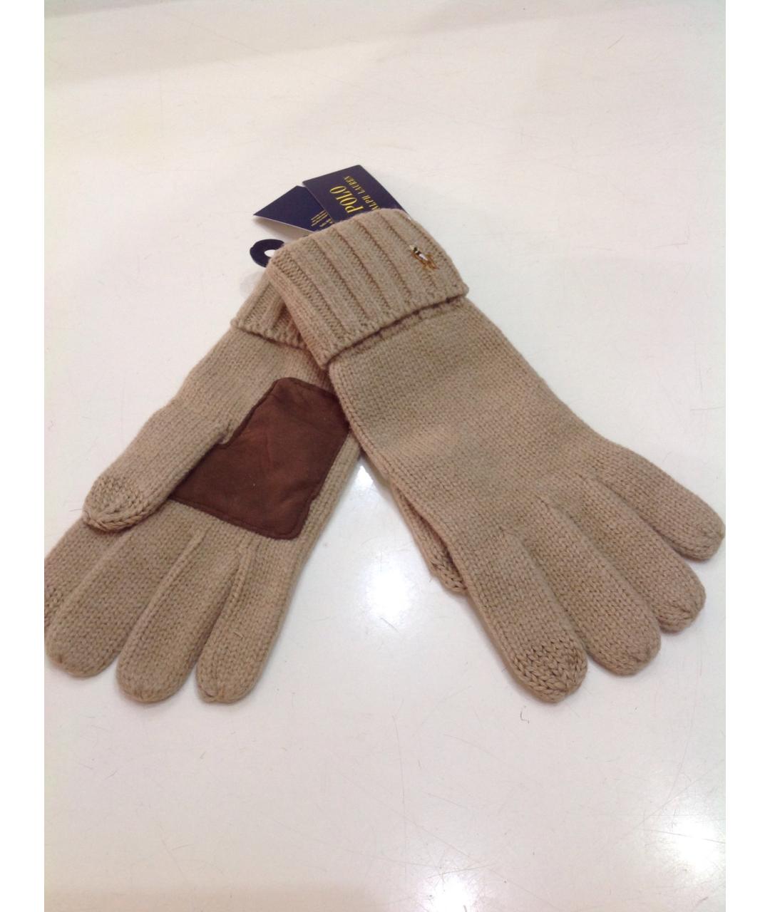 POLO RALPH LAUREN Бежевые шерстяные перчатки, фото 8