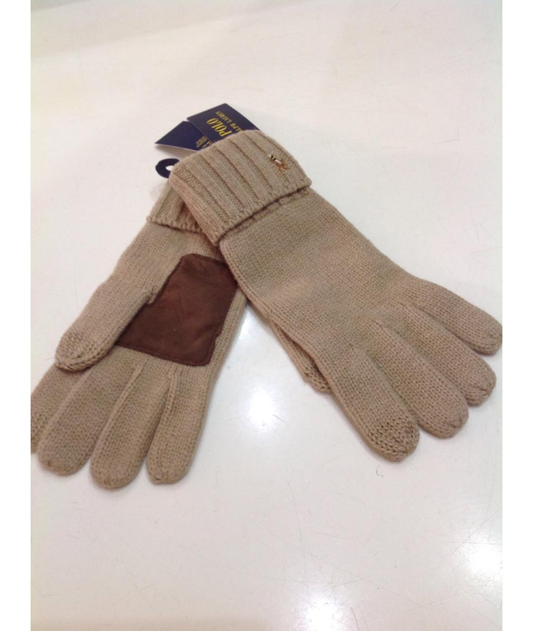 POLO RALPH LAUREN Бежевые шерстяные перчатки, фото 3