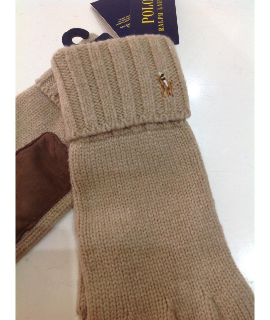 POLO RALPH LAUREN Бежевые шерстяные перчатки, фото 7