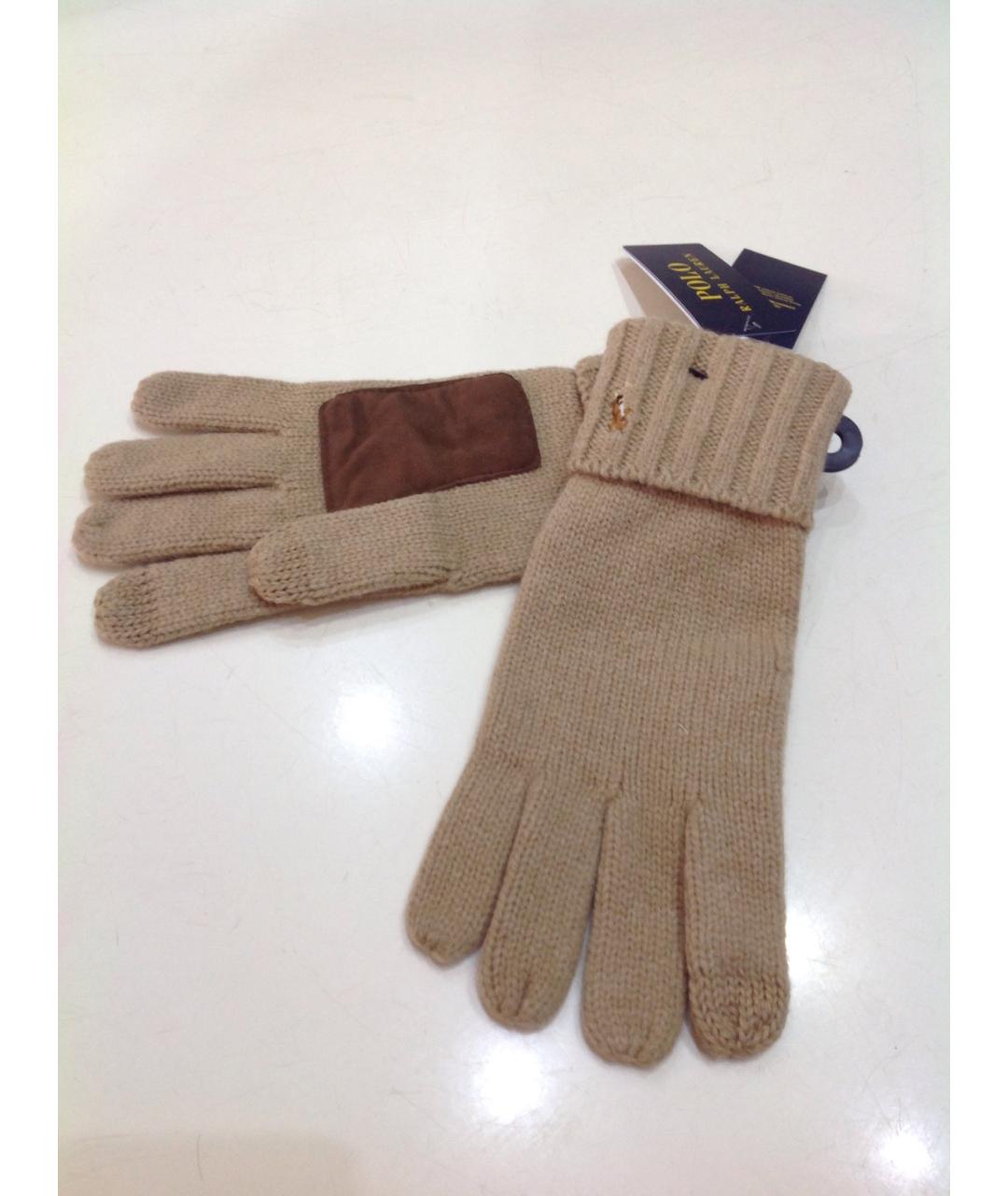 POLO RALPH LAUREN Бежевые шерстяные перчатки, фото 2