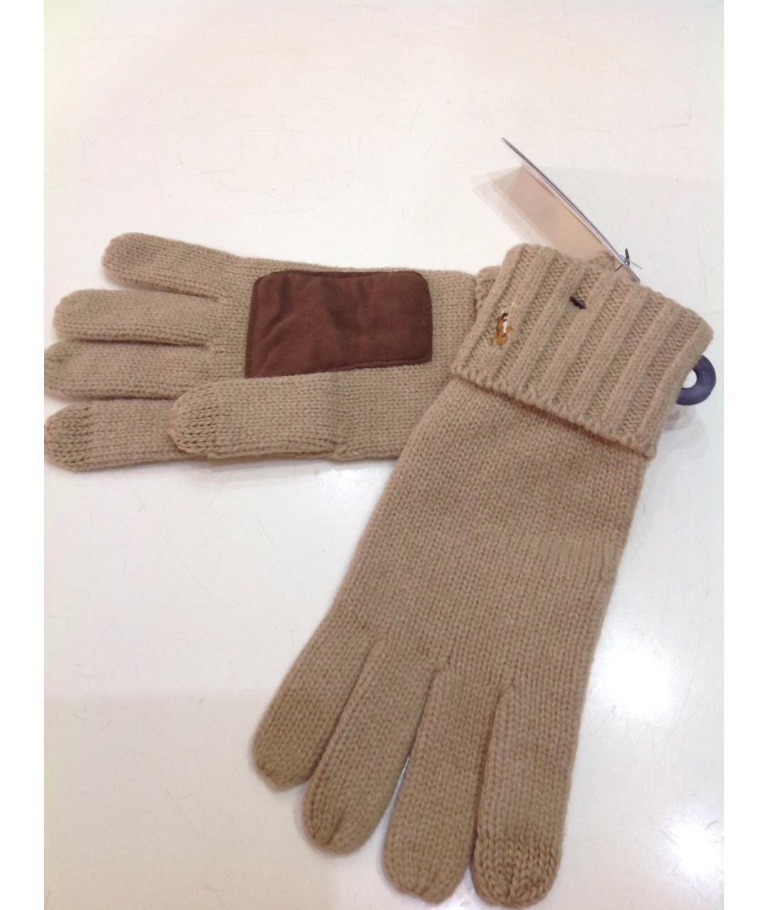 POLO RALPH LAUREN Бежевые шерстяные перчатки, фото 5