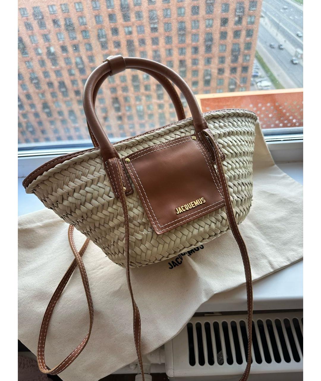 JACQUEMUS Бежевая пелетеная пляжная сумка, фото 2