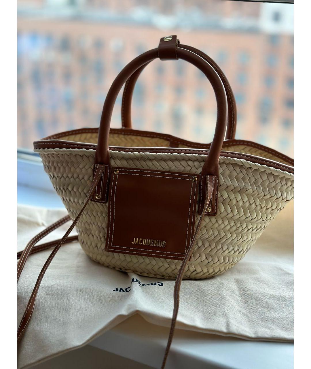 JACQUEMUS Бежевая пелетеная пляжная сумка, фото 5