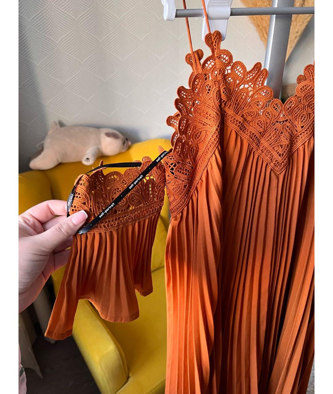 SELF-PORTRAIT Оранжевое полиэстеровое вечернее платье, фото 6