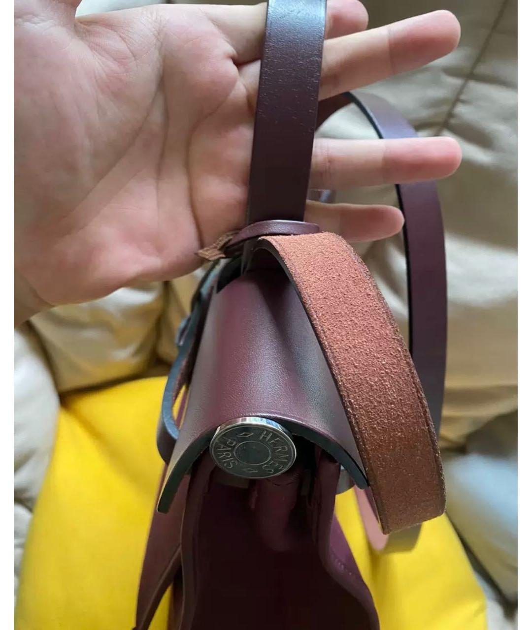 HERMES PRE-OWNED Бордовая тканевая сумка с короткими ручками, фото 5