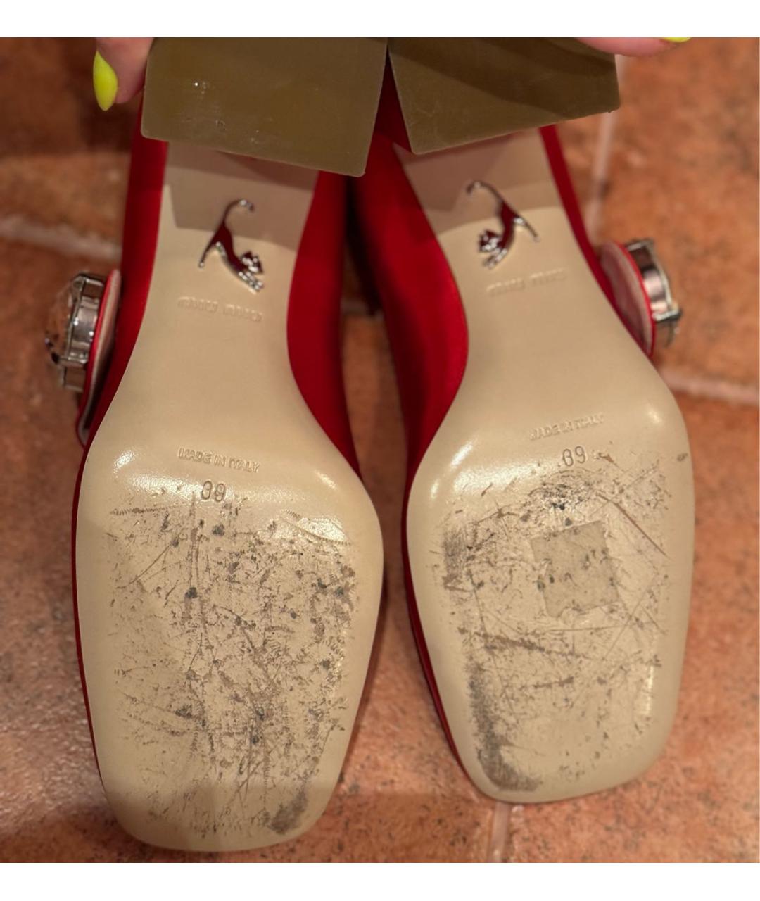 MIU MIU Красные текстильные туфли, фото 3