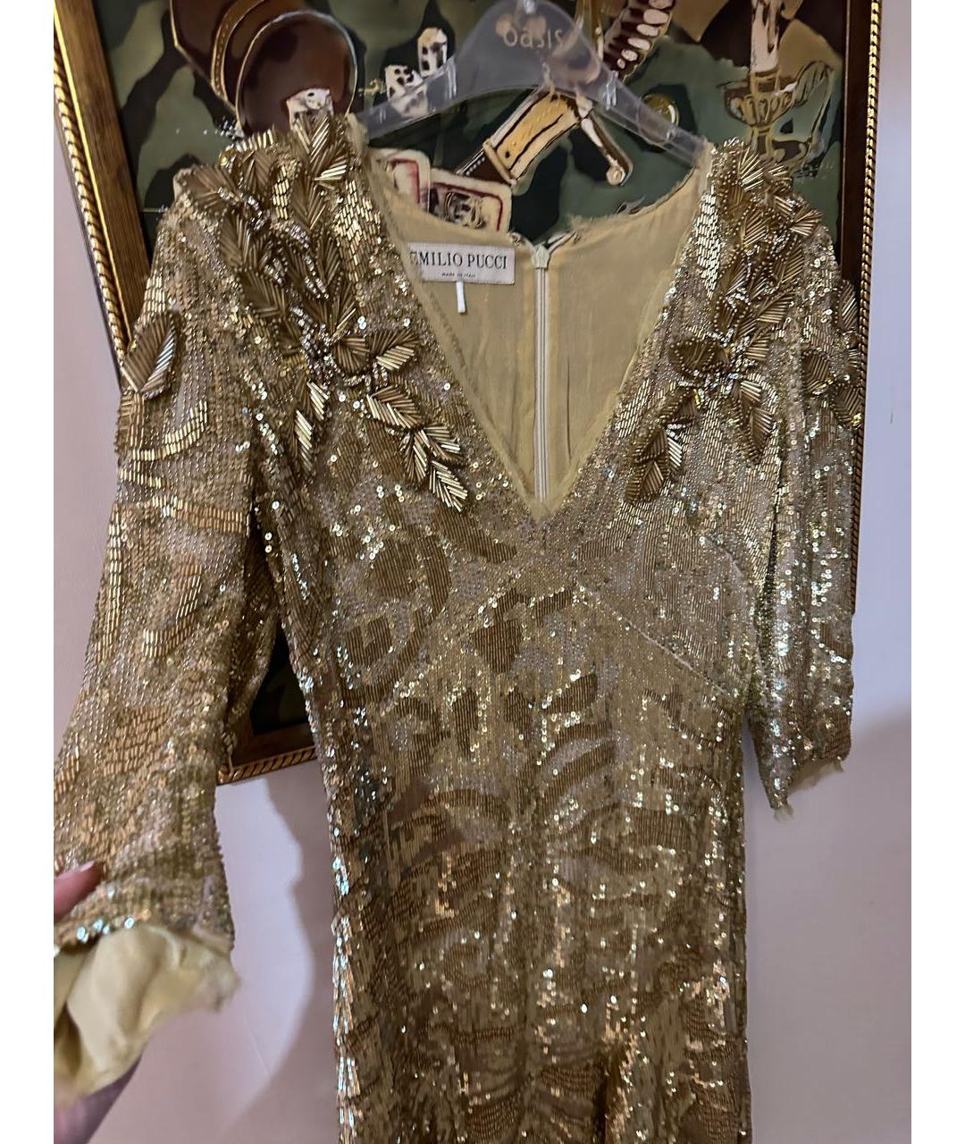 EMILIO PUCCI Золотое шелковое коктейльное платье, фото 7