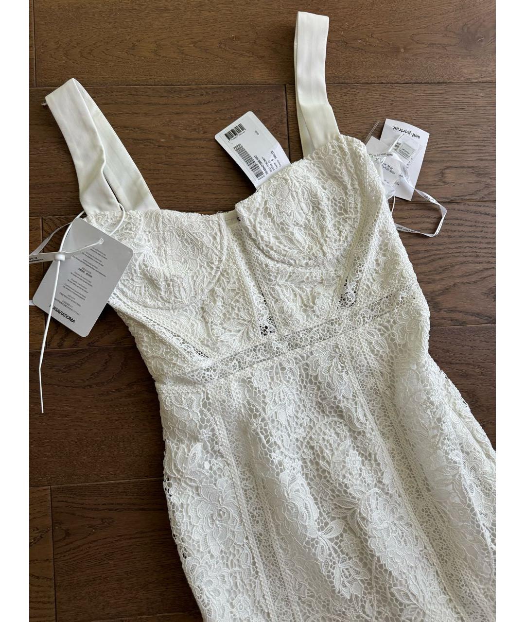 SELF-PORTRAIT Белое кружевное коктейльное платье, фото 4