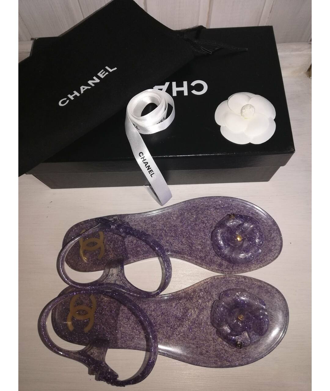 CHANEL PRE-OWNED Фиолетовые резиновые сандалии, фото 9