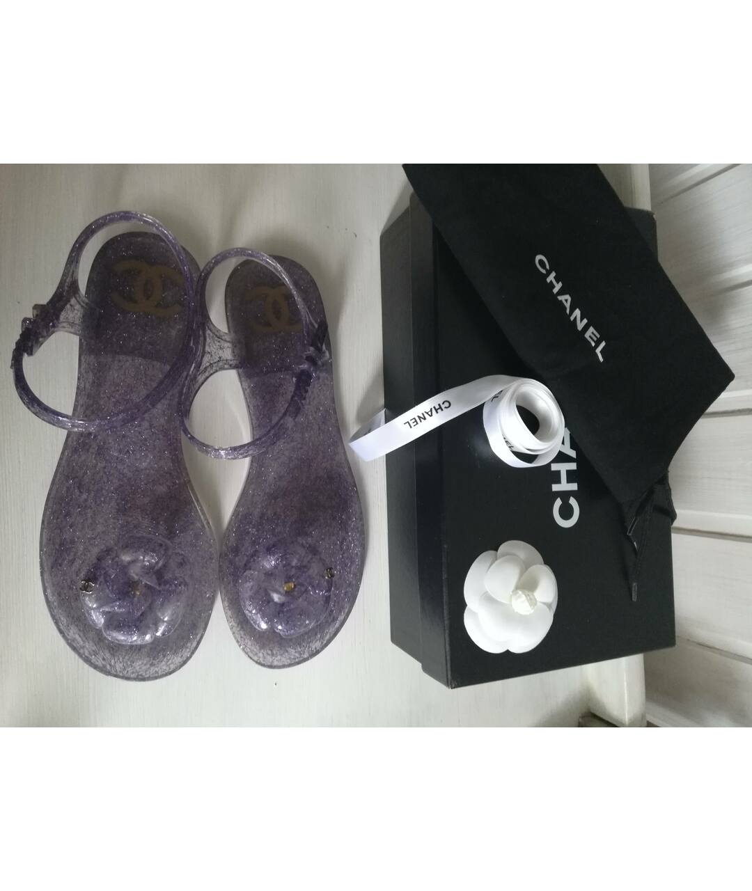 CHANEL PRE-OWNED Фиолетовые резиновые сандалии, фото 2