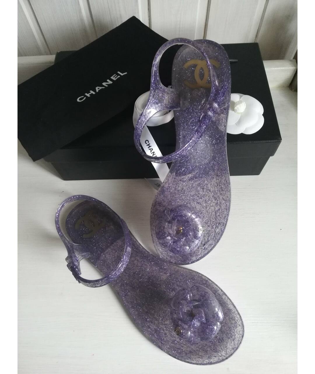 CHANEL PRE-OWNED Фиолетовые резиновые сандалии, фото 3