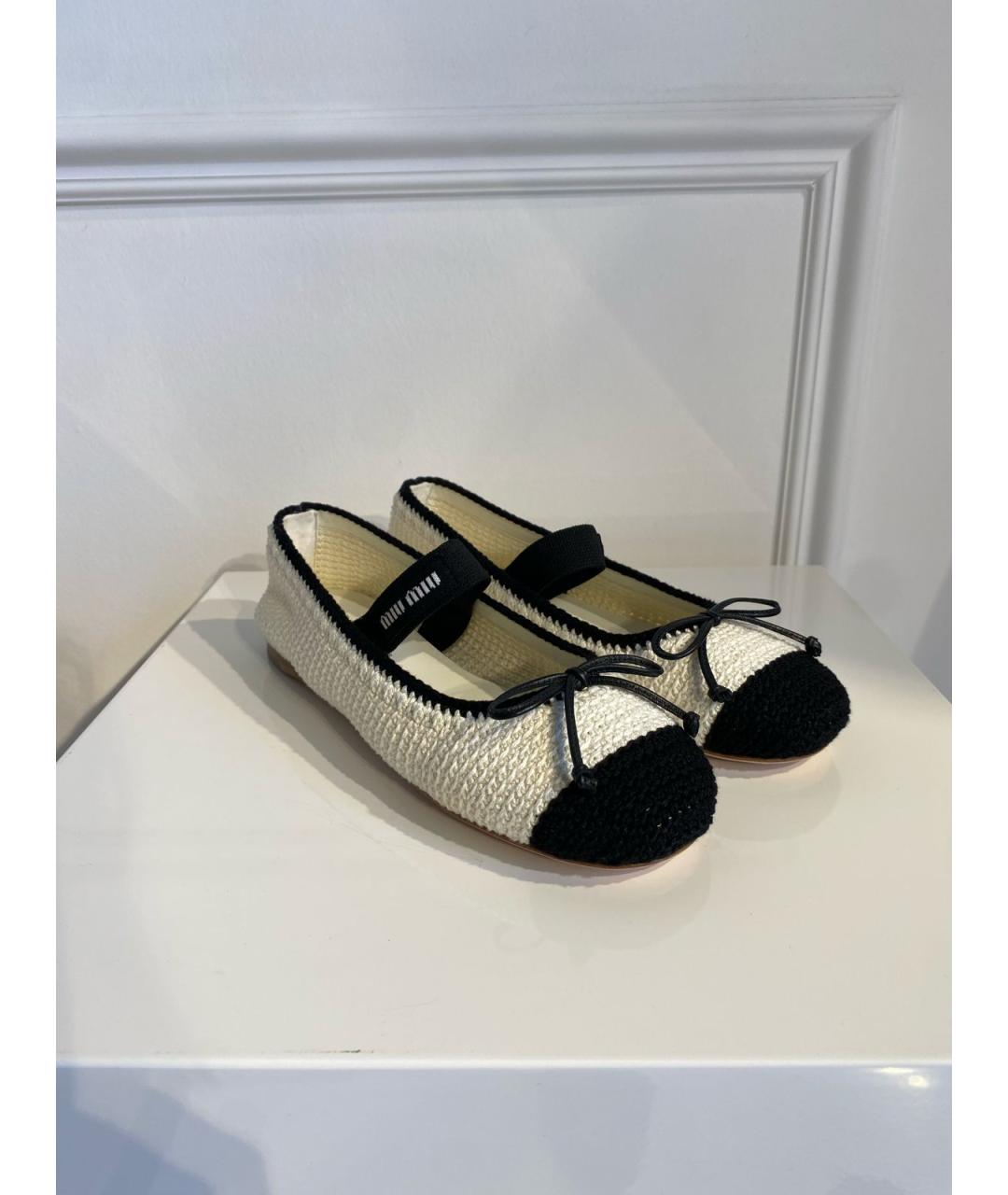 MIU MIU Бежевые текстильные балетки, фото 4