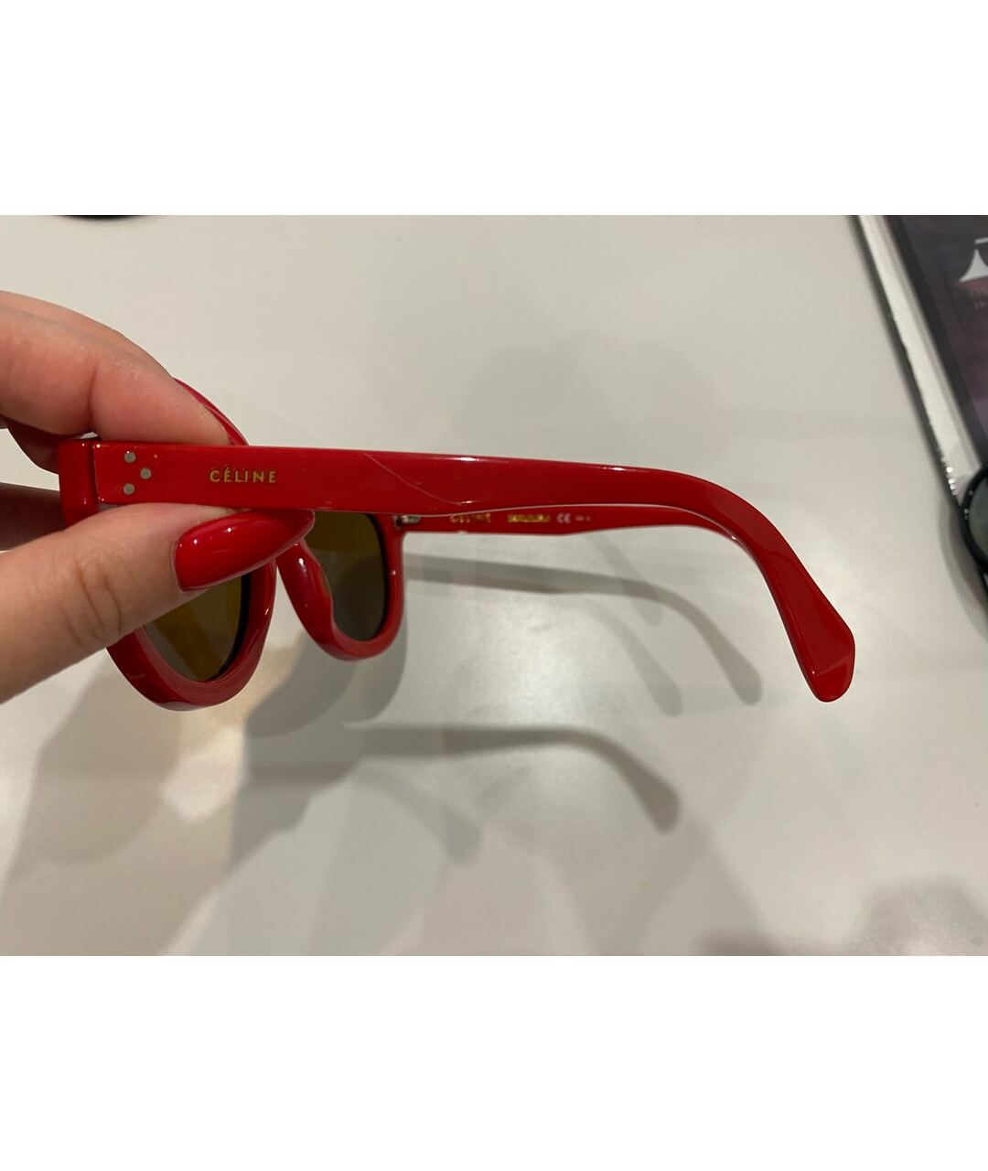 CELINE PRE-OWNED Красные пластиковые солнцезащитные очки, фото 3