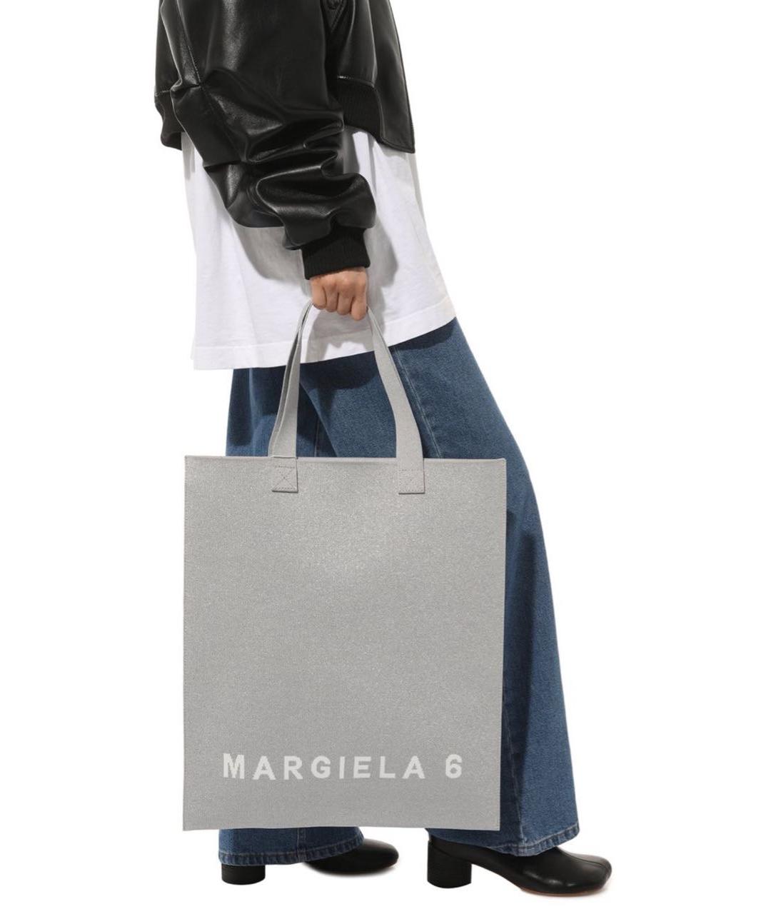 MM6 MAISON MARGIELA Серебряная тканевая сумка тоут, фото 2