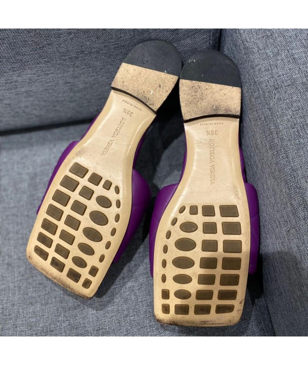 BOTTEGA VENETA Фиолетовые кожаные шлепанцы, фото 9