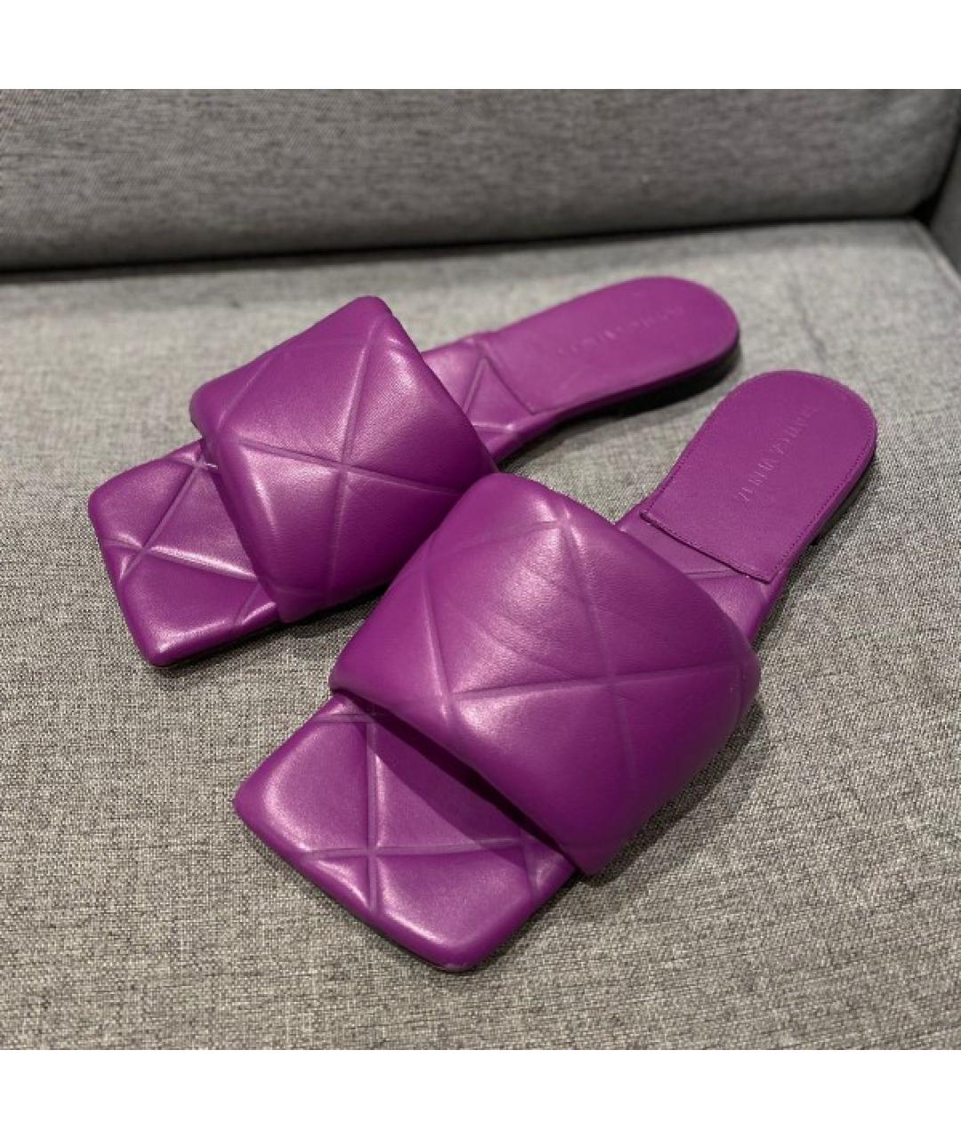 BOTTEGA VENETA Фиолетовые кожаные шлепанцы, фото 6