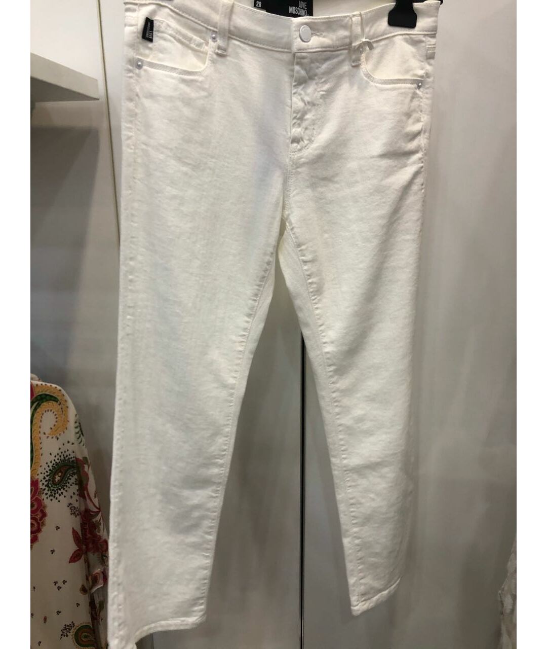 LOVE MOSCHINO Белые хлопковые джинсы слим, фото 5