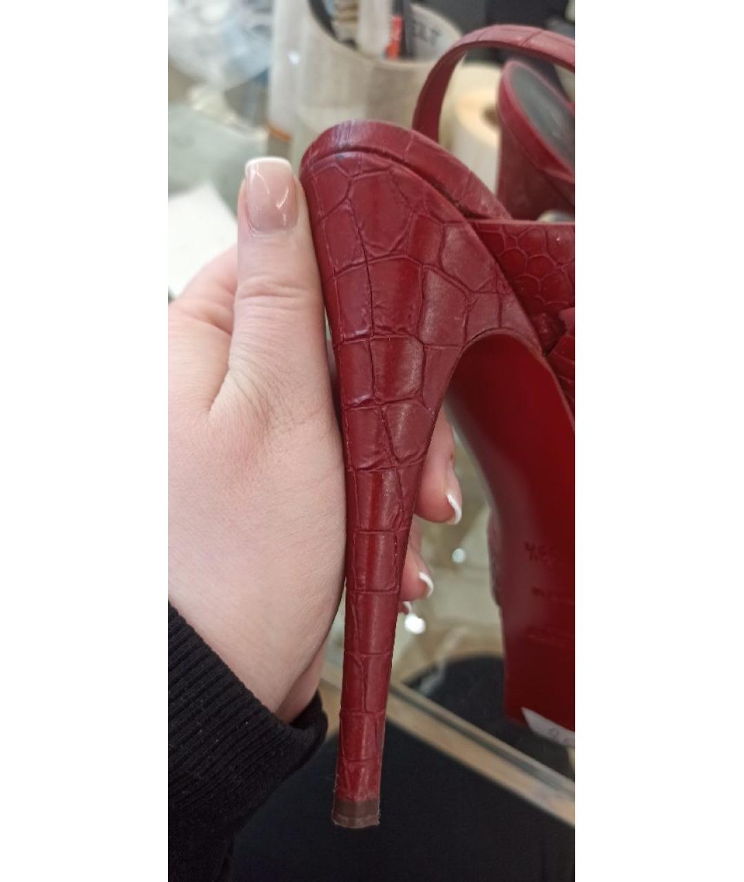 SAINT LAURENT Красные кожаные босоножки, фото 6