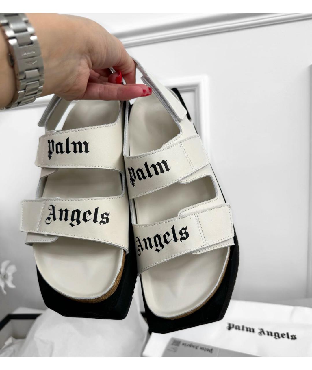 PALM ANGELS Бежевые кожаные босоножки, фото 7