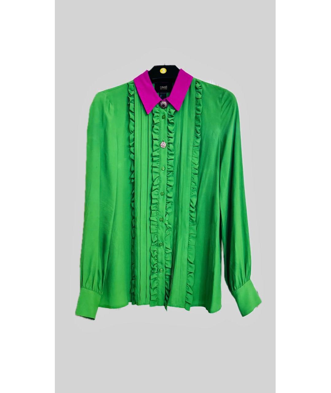 CAVALLI CLASS Зеленый шелковый костюм с юбками, фото 7